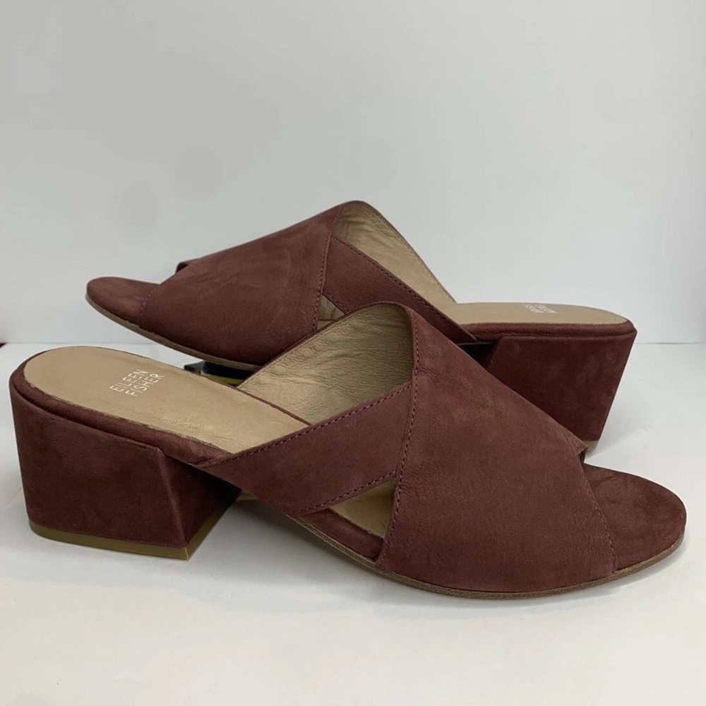 Eileen Fisher Haven Brown Mahogany Suede Sandals Slip On Mule Women’s Size 11